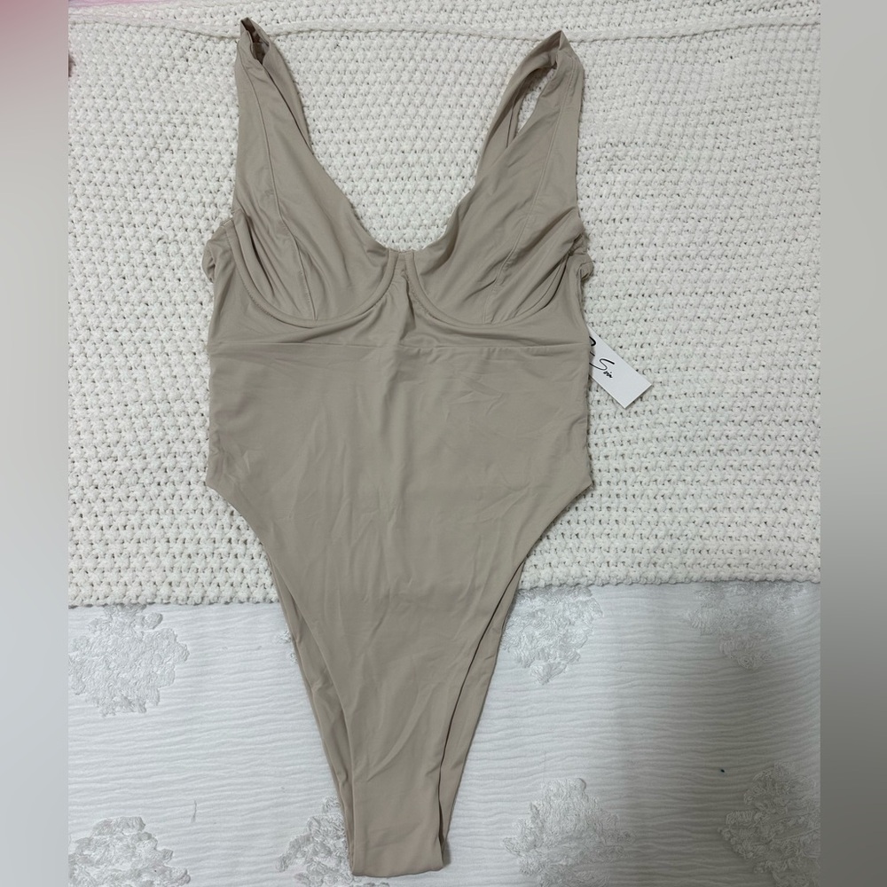 Beige One-Piece Swimsuit